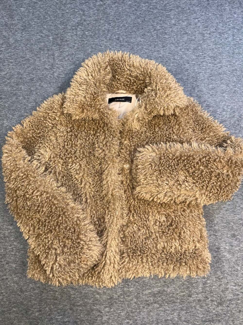 Zara Basic Tan Curly Faux Fur Teddy Jacket Size XS